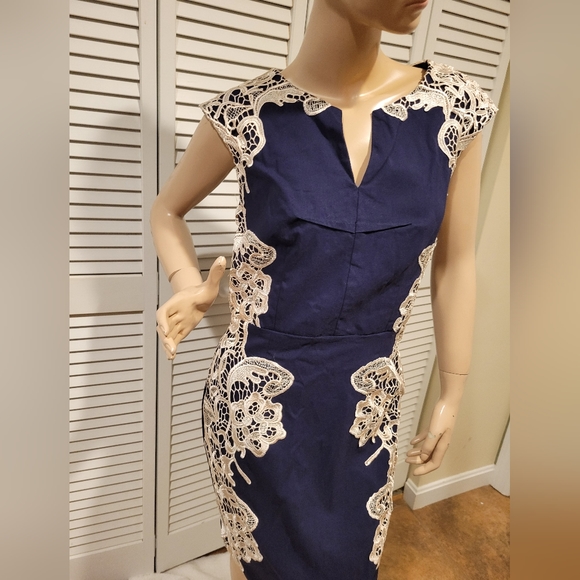 ModCloth Lakeside Libations Lace Trim Appliqué Midi Dress 6 Zipper Broke Read - Picture 3 of 7